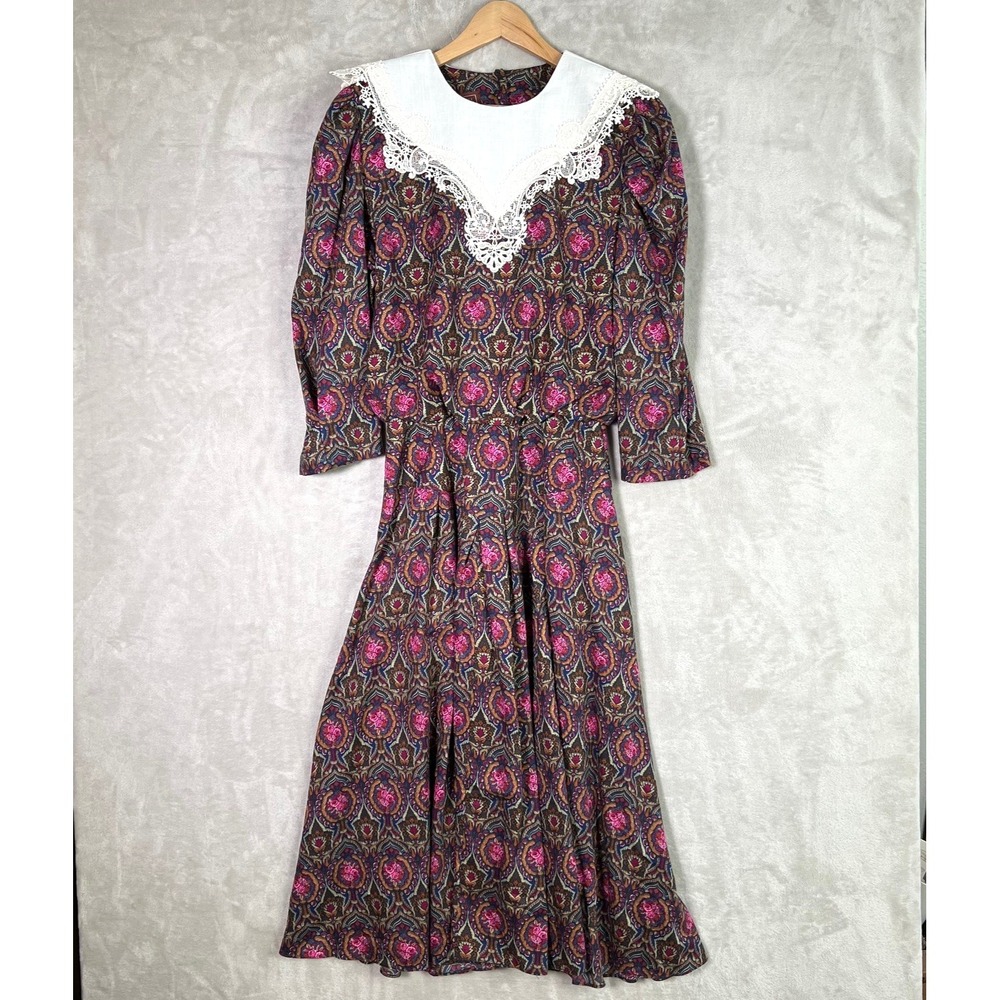 Vintage Lisa II Dress Womens Floral Cottage Prairie Lace Collar Cotton Size 12